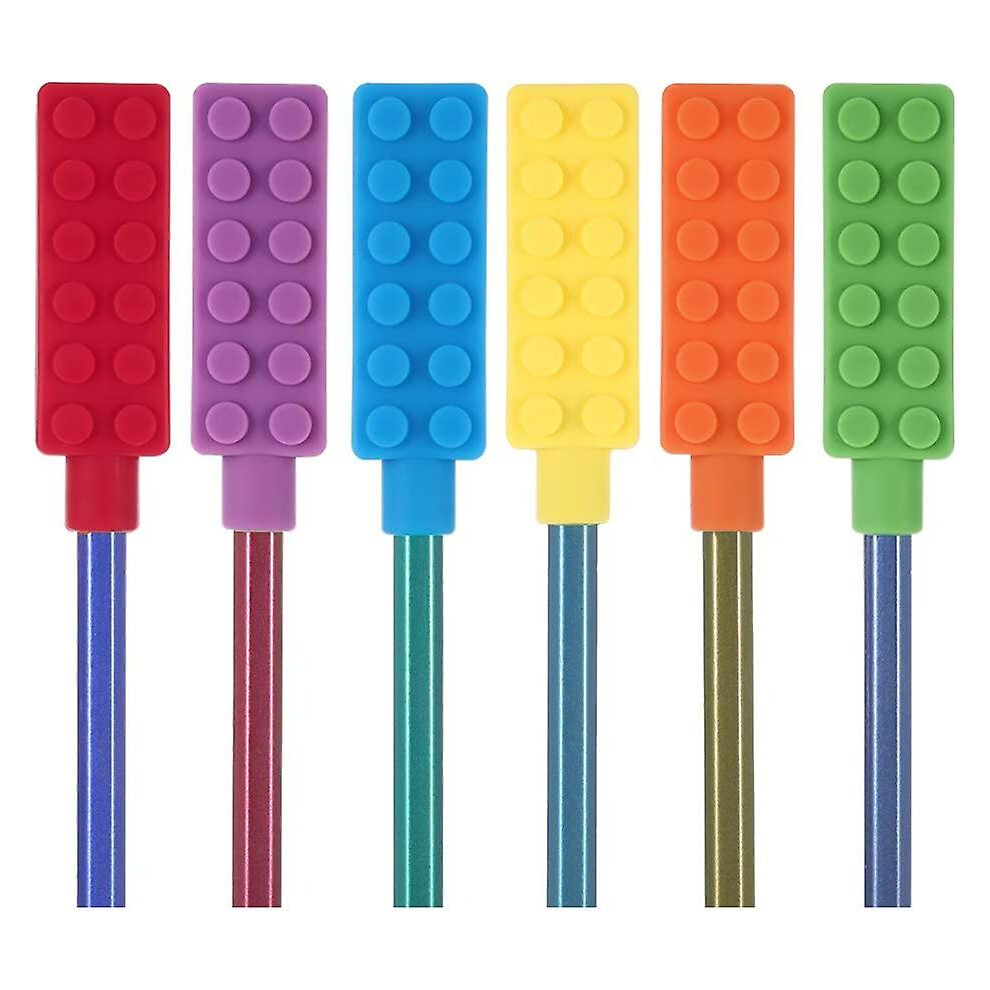 Chewable Pencil Chew Topper Sensory Fidget Toppers For Kids, Oral Motor Special Needs,Pack Of 6 Red/Blue/Green