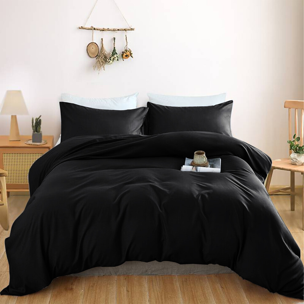 (, Super King) Brushed Microfiber Bedding Duvet Cover Single Double King Black Aspire Homeware