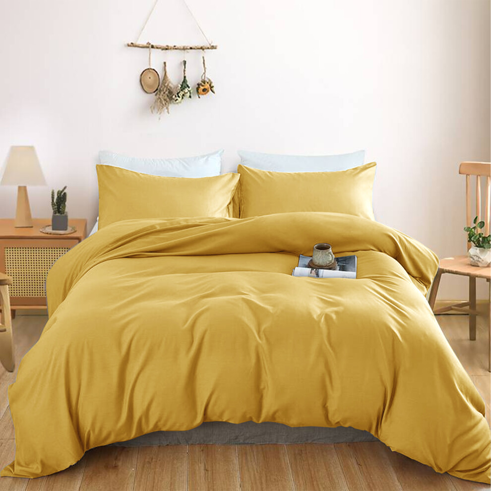 (Ochre, King) Luxury Plain Duvet Quilt Cover Single Double King