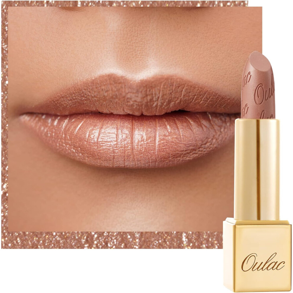 OULAC Metallic Shine Glitter Lipstick Nude High Impact Lipcolor Lightweight Soft & Ultra Hydrating Full-Coverage Lip Color 4.3 g/0.15 Sahara Gold(10)