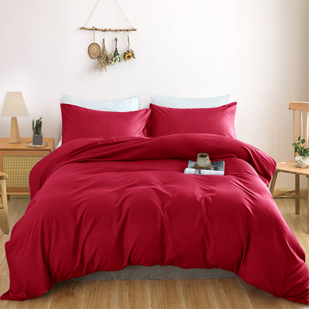 (Burgundy, Super King) Brushed Microfiber Bedding Duvet Cover Single Double King-image-OPC-P8FZTWY-NEW