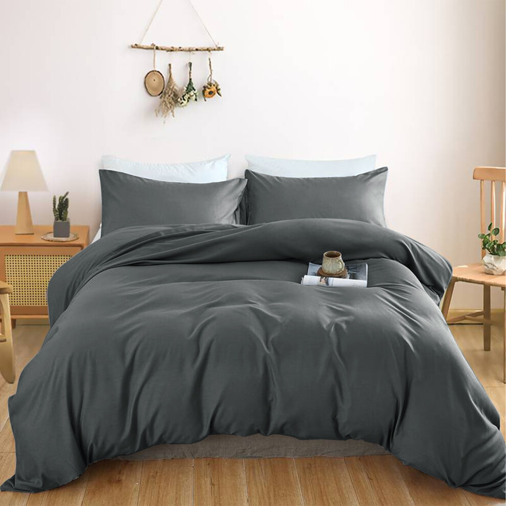 (Charcoal, Super King) Brushed Microfiber Bedding Duvet Cover Single Double King Grey Aspire Homeware