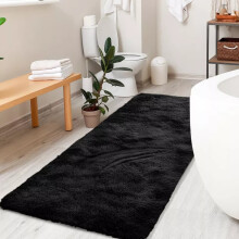 (Black, 80cm x 150cm (2ft 8" x 5ft)) Non Slip Mats Shaggy Door Mat Fluffy Soft Bath Mat