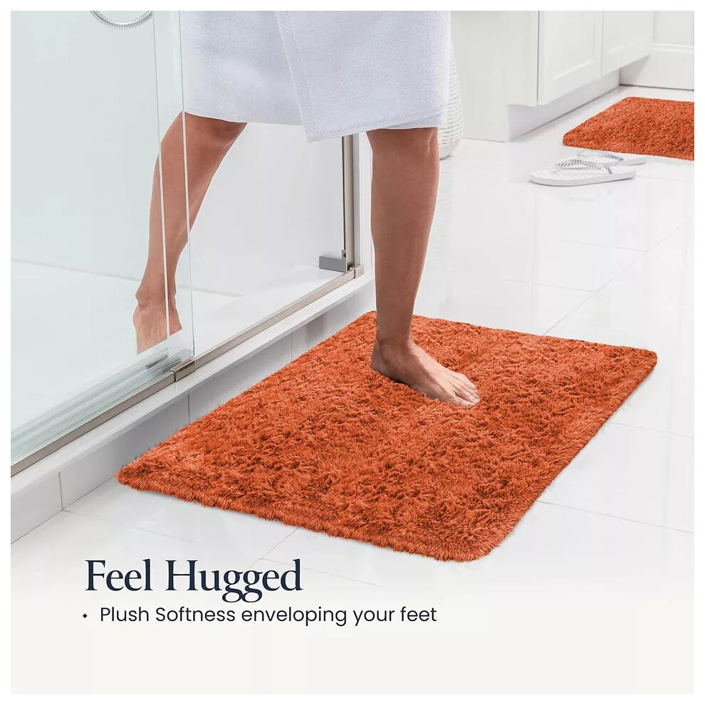 (Rust Orange, 50 X 80 Cm (1 Ft 6 In X 2 Ft 6 in)) Non Slip Mats Shaggy Door Mat Fluffy Soft Bath Mat