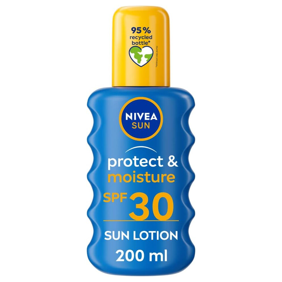 NIVEA Sun Protect & Moisture Sun Spray SPF 30 (200 ml) Moisturising Suncream Spray SPF 30 Advanced Sunscreen Providing Immediate Effective UVA + UVB
