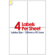 (500, 4 Per Sheet Printer Label) 500 Direct Printer Labels, Direct Thermal Printer, Direct Thermal Printer