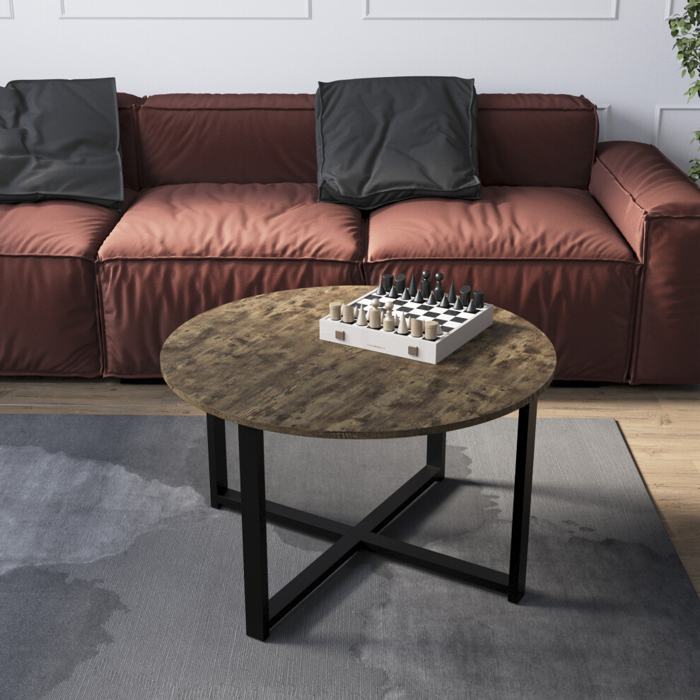 (Dark Wood) Vida Designs Brooklyn Rustic Round Coffee Table