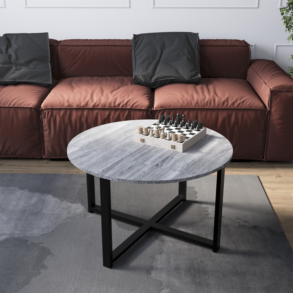 (Grey) Vida Designs Brooklyn Rustic Round Coffee Table