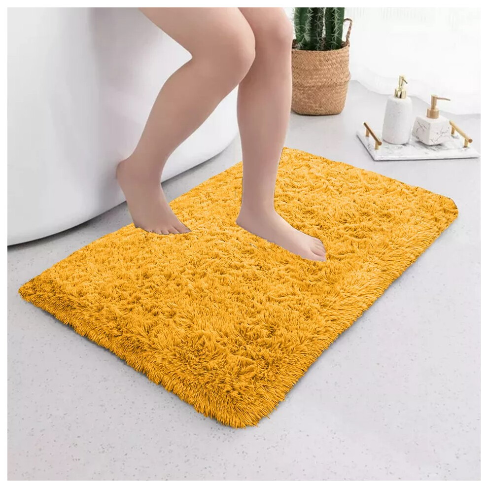 (50cm x 80 cm (1 ft 6 in x 2 ft 6 in)_Small Mat, Ochre Yellow) Non Slip Bath Mats Shaggy Door Mats & Runner Rugs