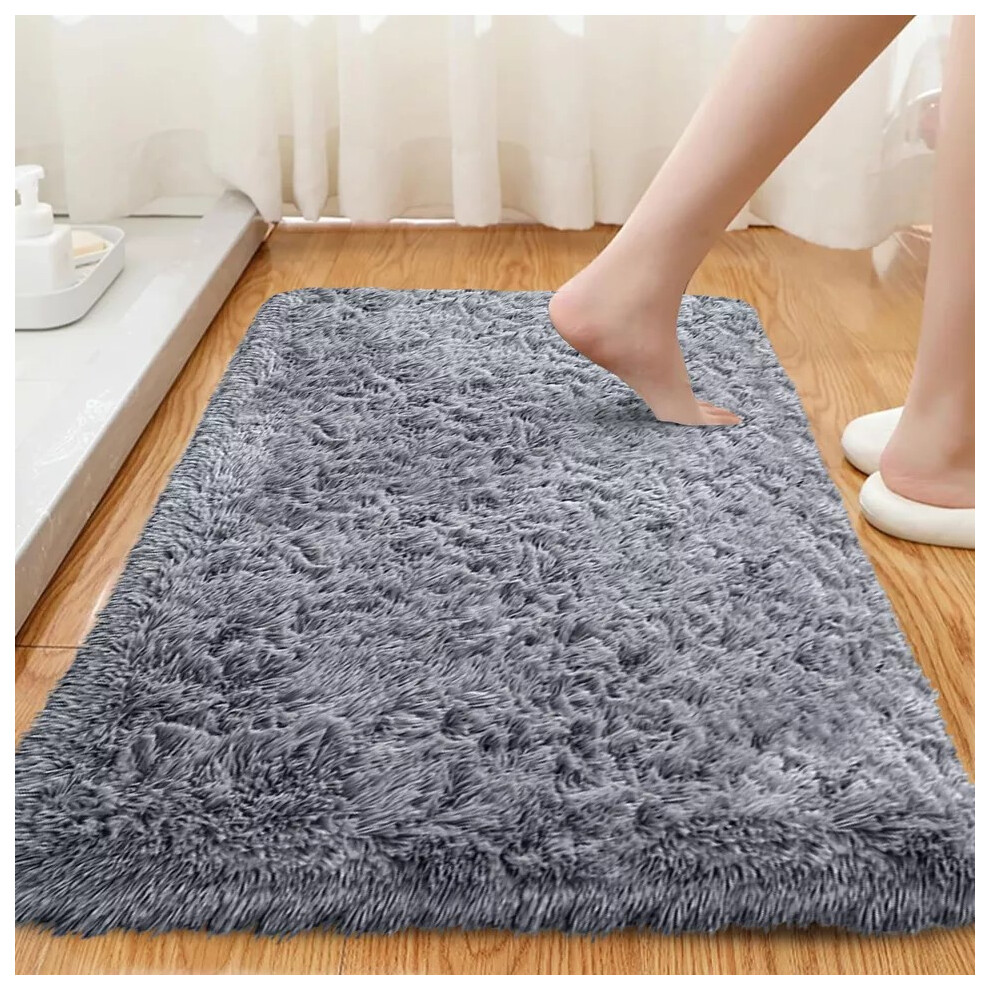 (60cm x 110cm (2ft x 3ft 7")_Bath Mat, Grey) Non Slip Bath Mats Shaggy Door Mats & Runner Rugs