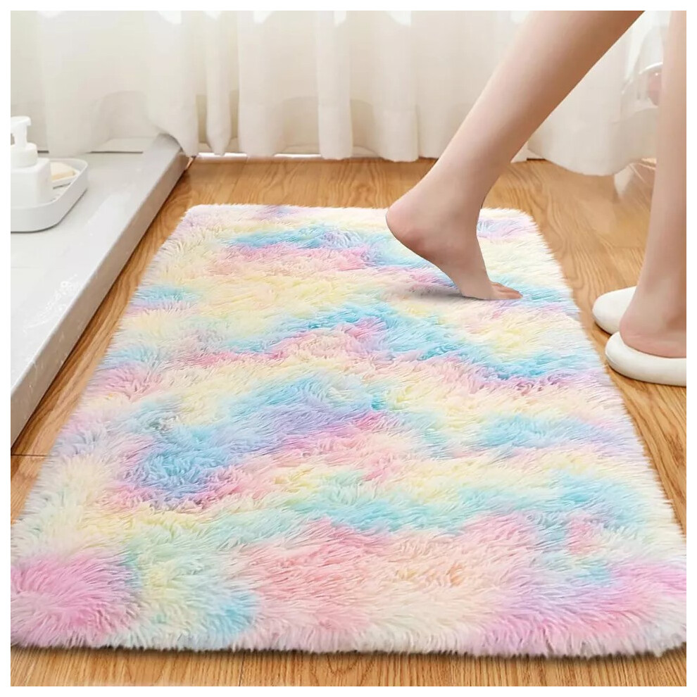 (60cm x 110cm (2ft x 3ft 7")_Bath Mat, Rainbow) Non Slip Bath Mats Shaggy Door Mats & Runner Rugs