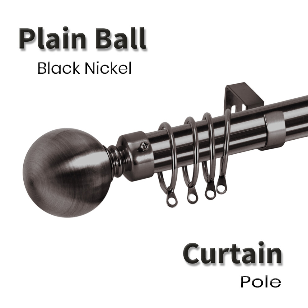 (70 x 120 cm (28"-48" in), Black Nickel- Plain Ball) Extendable Curtain Poles Brackets Finials Fittings