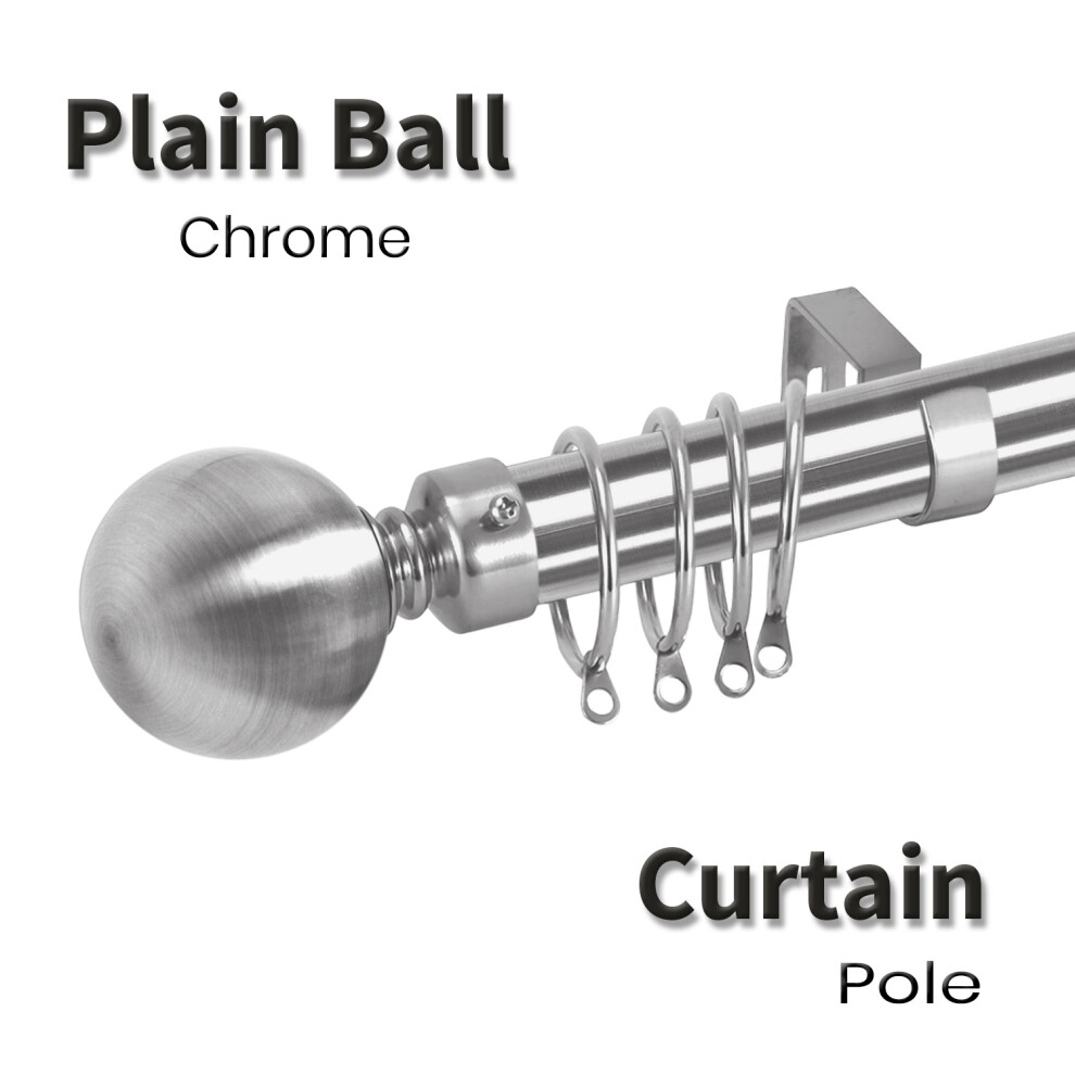 (160 x 300 cm (63'-118' in), Chrome- Plain Ball) Heavy Extendable Metal Curtain Pole 28mm With Finials Rings Hooks Rod Fittings