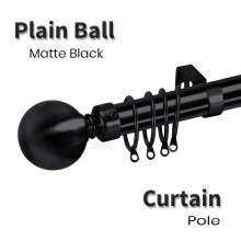 (160 x 300 cm (63'-118' in), Mat Black- Plain Ball) Heavy Extendable Metal Curtain Pole 28mm With Finials Rings Hooks Rod Fittings