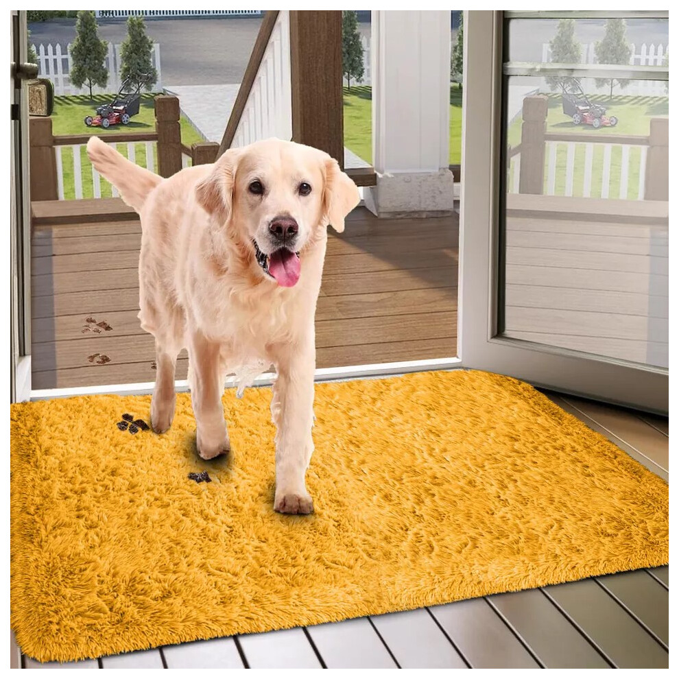 (80cm x 150cm (2ft 6" x 5ft)_Large Door Mat, Ochre Yellow) Non Slip Bath Mats Shaggy Door Mats & Runner Rugs