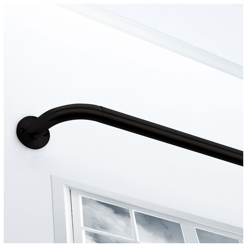 Imperial Rooms (120 X 210 Cm (48'-83' In), Mat - Out Curtain Pole) Heavy Extendable Metal Curtain Pole 28Mm With Finials Rings Hooks Rod Fittings Black