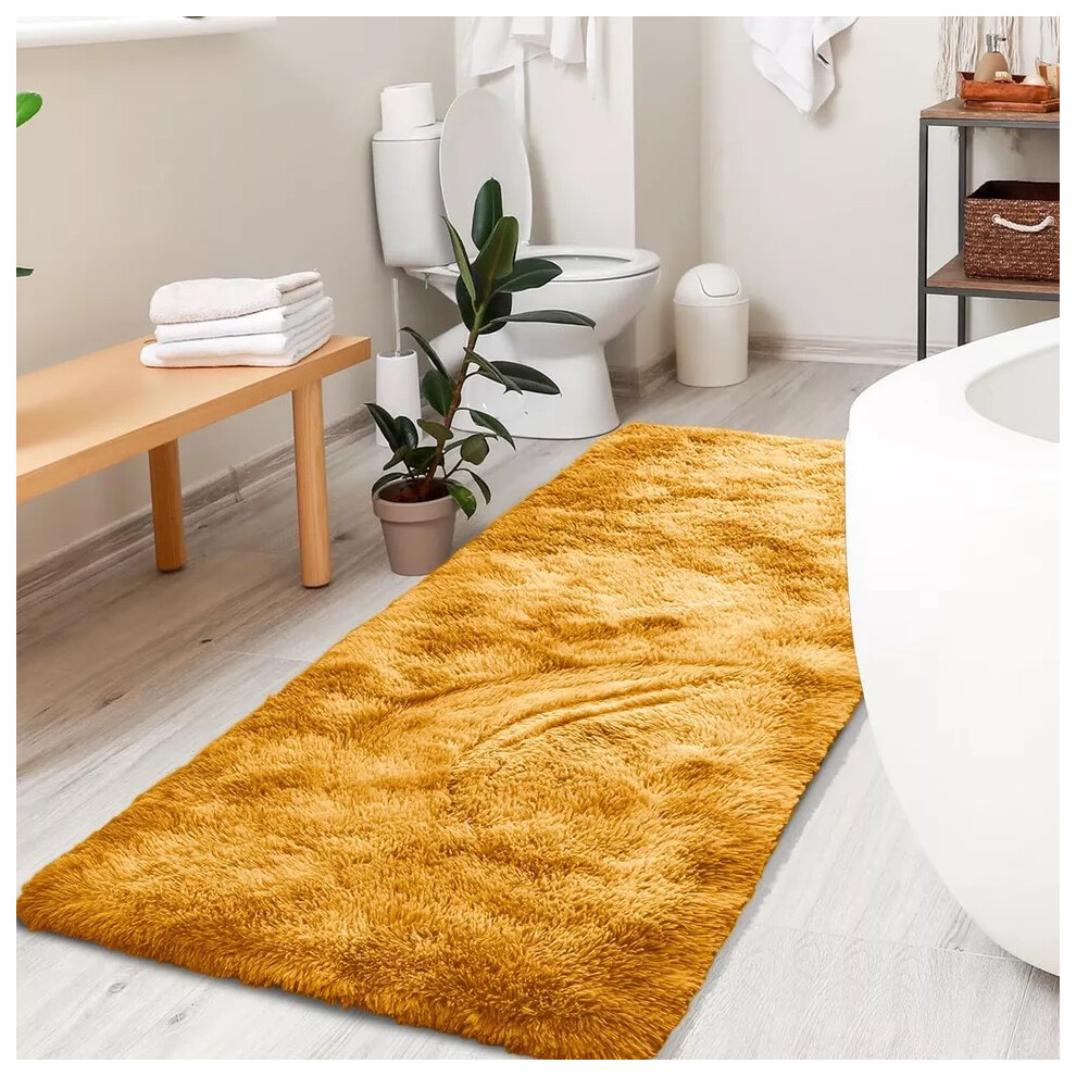 (60cm x 220cm (2ft x 7ft 3")_Runner, Ochre Yellow) Non Slip Bath Mats Shaggy Door Mats & Runner Rugs