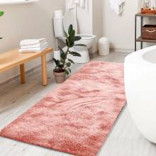 (60cm x 220cm (2ft x 7ft 3")_Runner, Pink) Non Slip Bath Mats Shaggy Door Mats & Runner Rugs