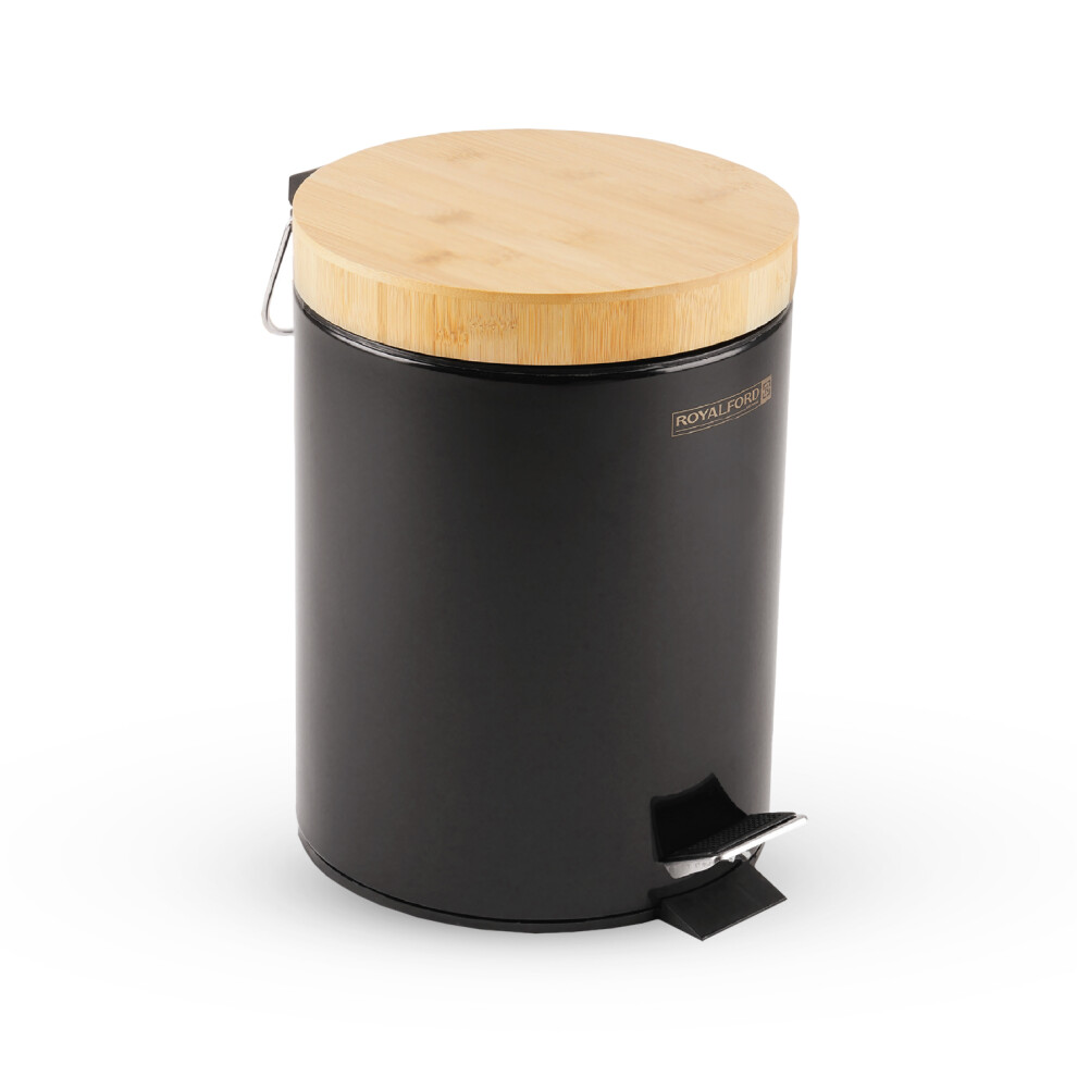 (Black) Royalford 5L Pedal Bin with Lid & Removable Basket