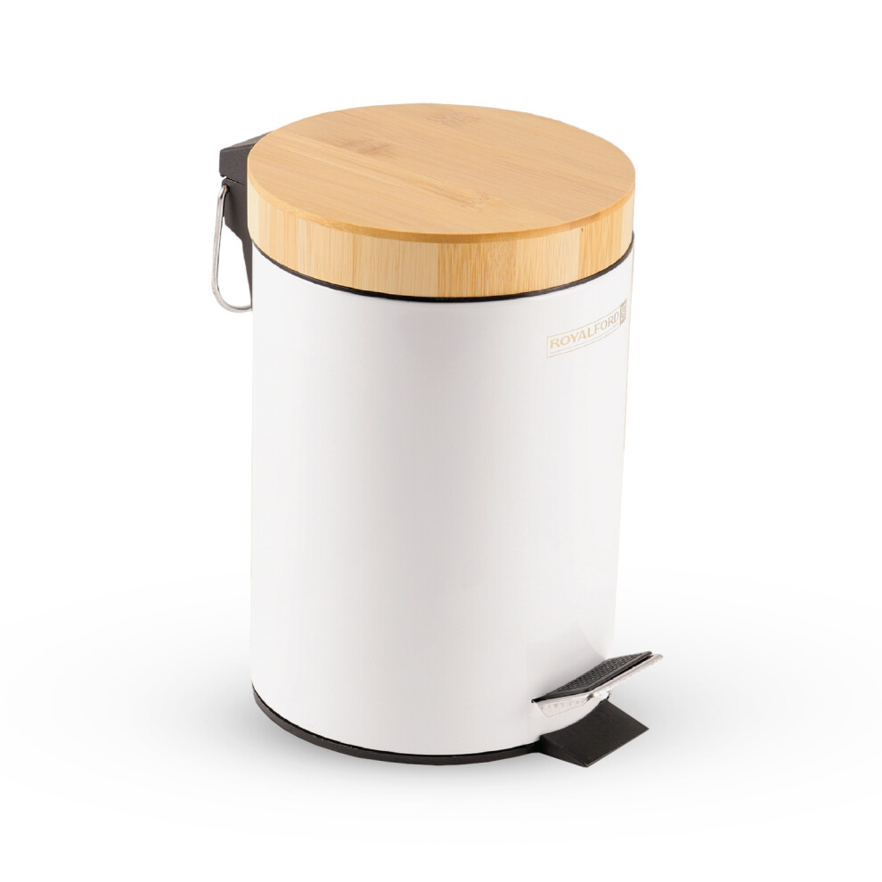 (White) Royalford 5L Pedal Bin with Lid & Removable Basket