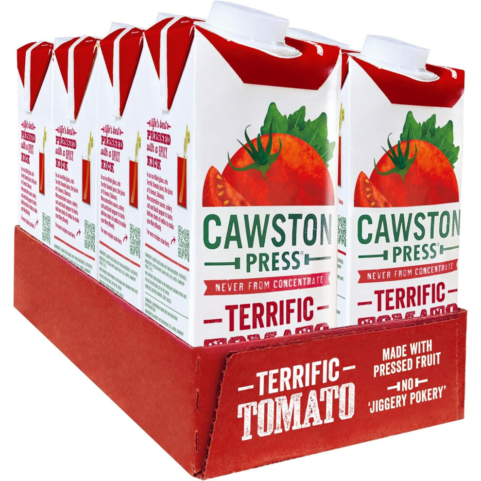 Cawston Press Tomato Pressed Juice - 1 Litre Pack of Juice Cartons All Natural Vegan No Added Sugar, (Pack of 8)