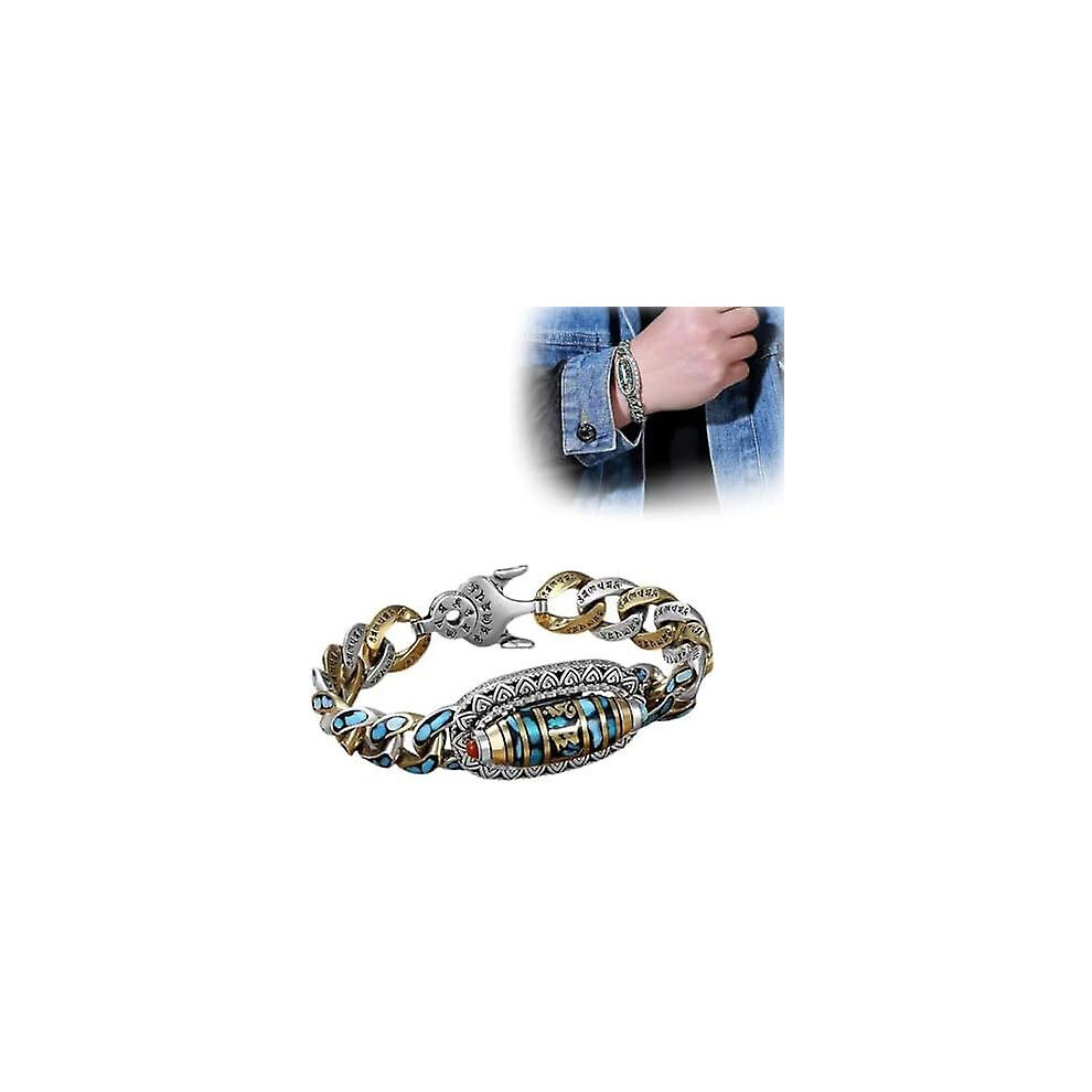 (A, 20cm) Turquoise Six-character Mantra Nine-eyed Dzi Bead Bracelet