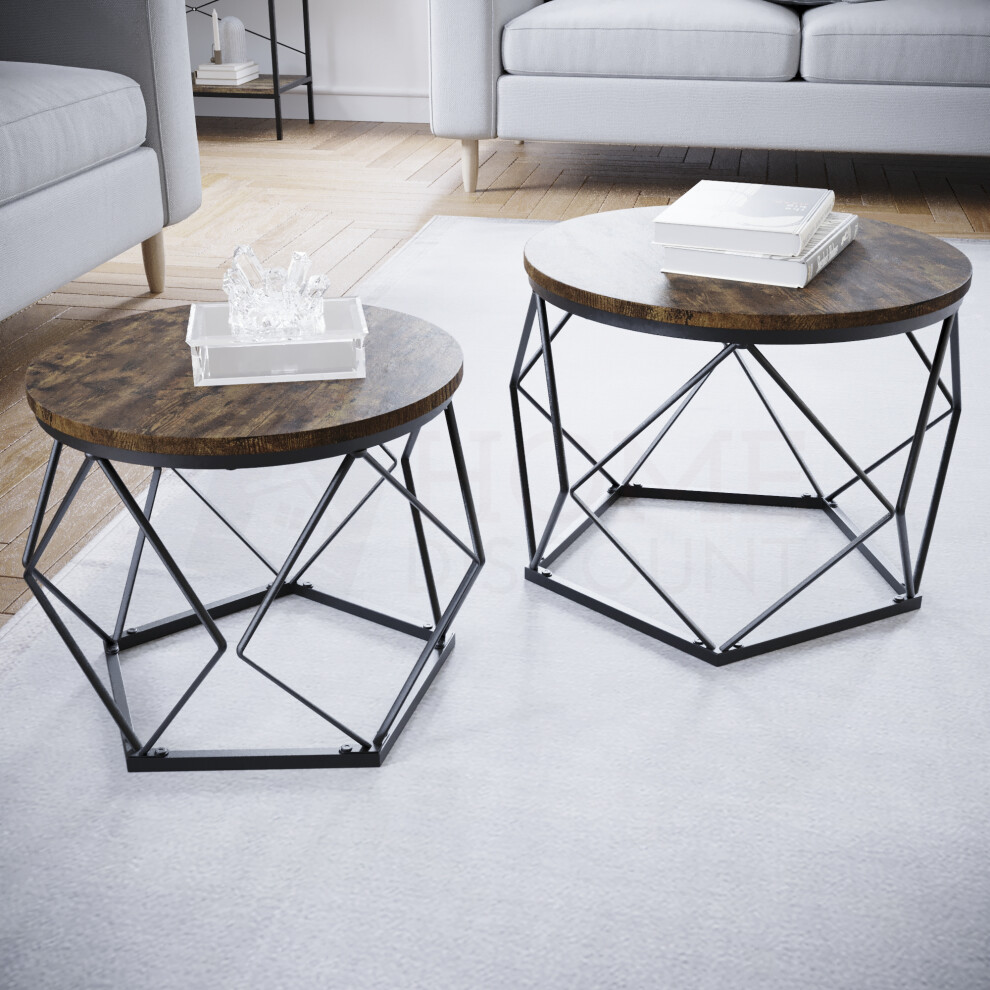 (Dark Wood) Vida Designs Brooklyn Nest Of 2 Geometric Tables