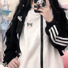 (Coat1) Sanrio Hello Kitty Kawaii Sports Casual Baseball Uniform Kuromi Cartoon Cute College Style Zipper Stand Collar Cardigan Jacket
