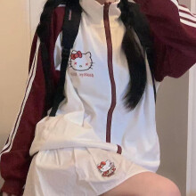(Coat6) Sanrio Hello Kitty Kawaii Sports Casual Baseball Uniform Kuromi Cartoon Cute College Style Zipper Stand Collar Cardigan Jacket