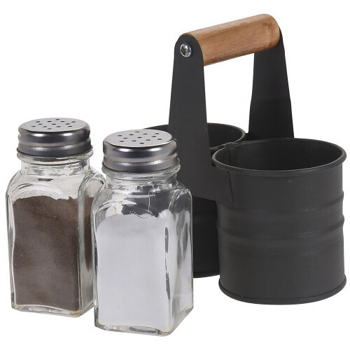 GEEZY GEEZY Glass Salt and Pepper Shaker Set with Metal Tin Storage Holder 1