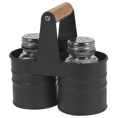 GEEZY GEEZY Glass Salt and Pepper Shaker Set with Metal Tin Storage Holder 2