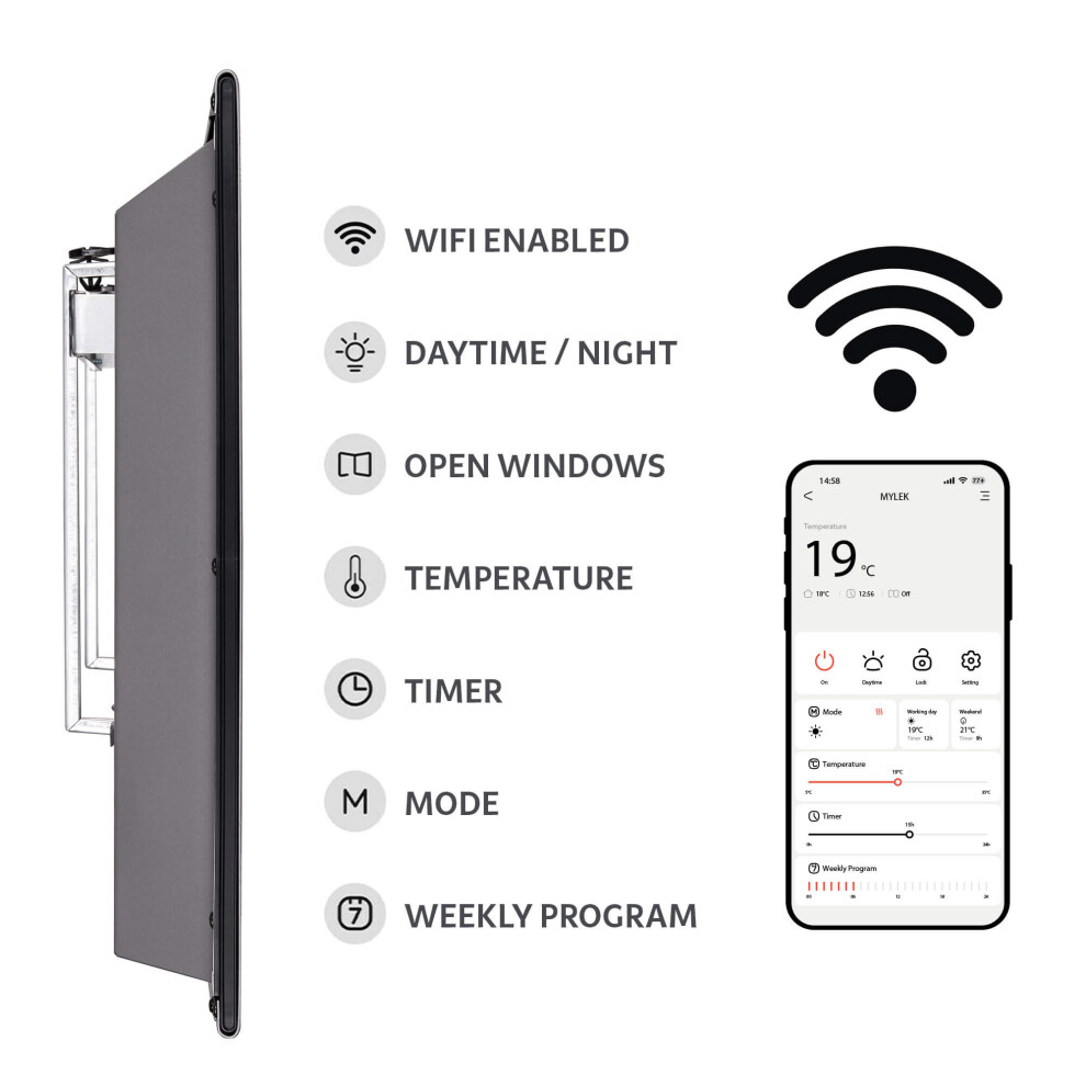 (1.2kW) MYLEK WIFI WiFi Slimline Electric Panel Heater