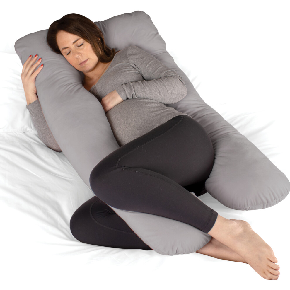 (Grey) Maternity Pregnancy Pillow & Nursing Cushion Dreamcatcher, U Shape Full Body Support