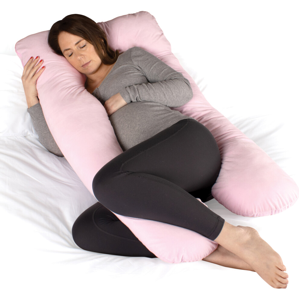 (Pink) Maternity Pregnancy Pillow & Nursing Cushion Dreamcatcher, U Shape Full Body Support