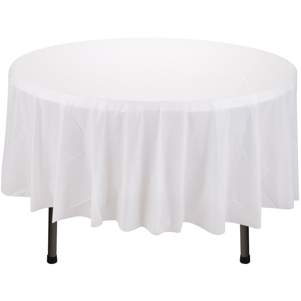 (White, 1pc) Plastic Tablecloth Disposable PVC Tablecloth Waterproof Wipe Clean 84" Round Table Cover for Home Weddings Birthday Parties-image-OPC-PDX9HGZ-NEW