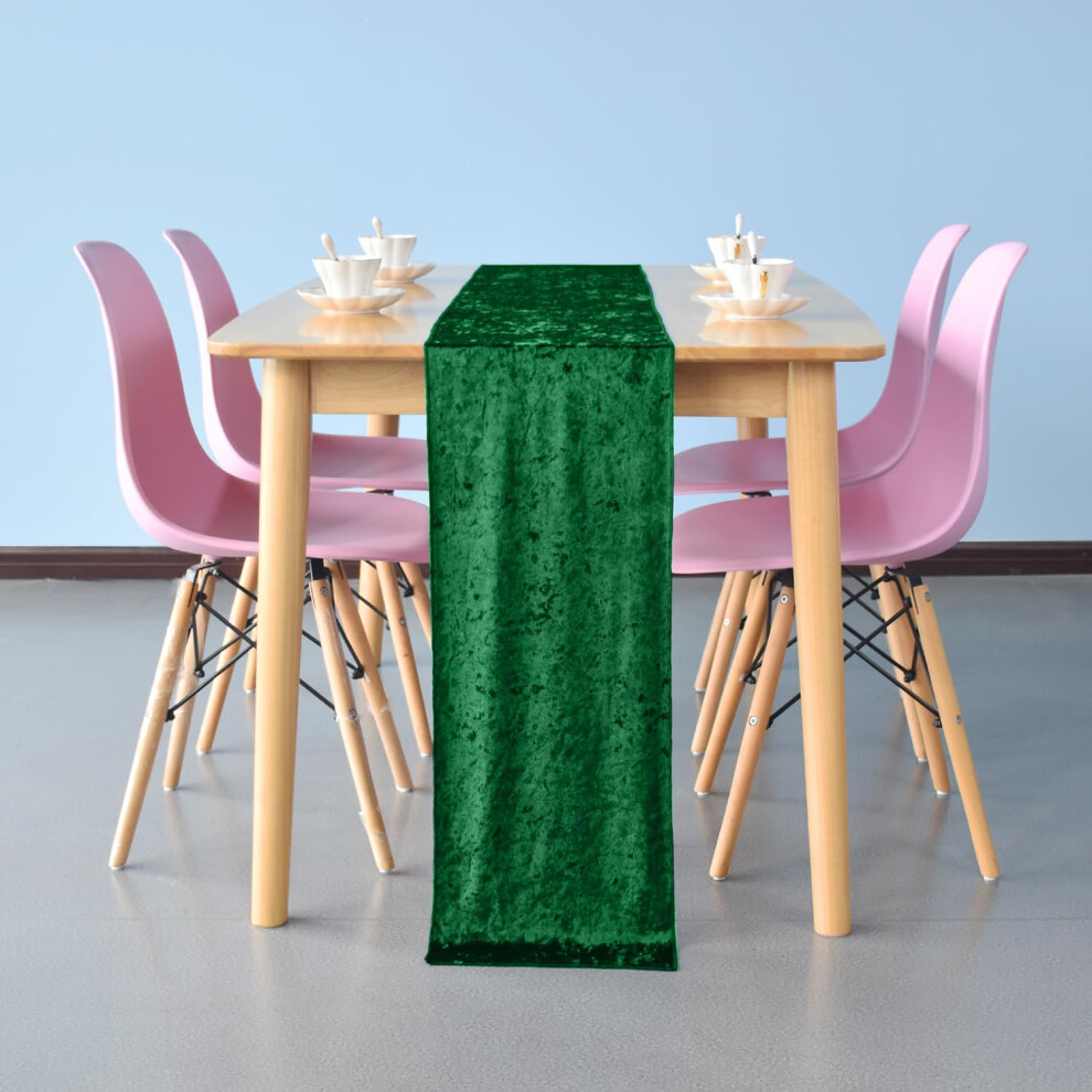 (Emerald Green, 10pcs) Crushed Velvet Table Runner, 13 x 108 Inch Washable Soft Fabric Glitz Table Runners for Wedding, Banquet, Kitchen, Birthday, Pa-image-OPC-PDX9J9D-NEW