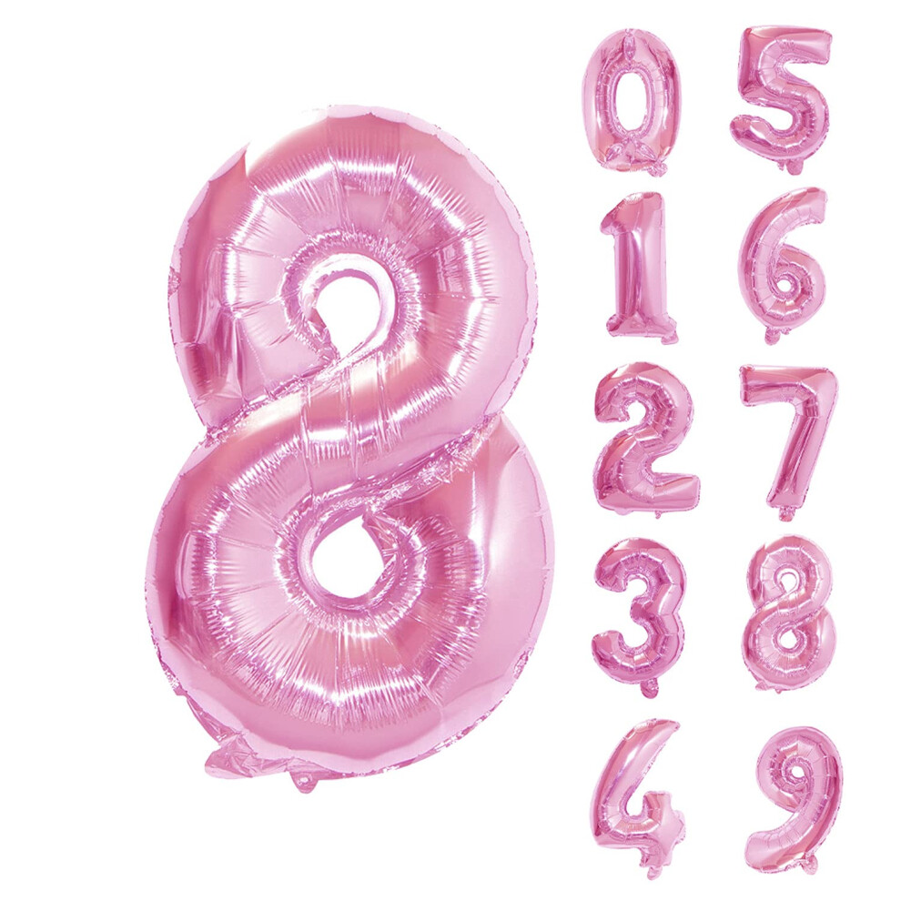 (Pink, Number 8) Number Balloons, 16 Inch Foil Balloon Self-Inflating Air Filled Small Foil Digit Balloon for Birthday Party Wedding Anniversary Celebration