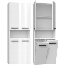 (White gloss) MOBY | Bathroom cabinet with two baskets | Minimalist handles | Dimensions : 174x60x30 | Storage column
