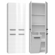 (White gloss) RORY | Bathroom cabinet with basket | Minimalist handles | Dimensions : 174x60x30 | Storage column