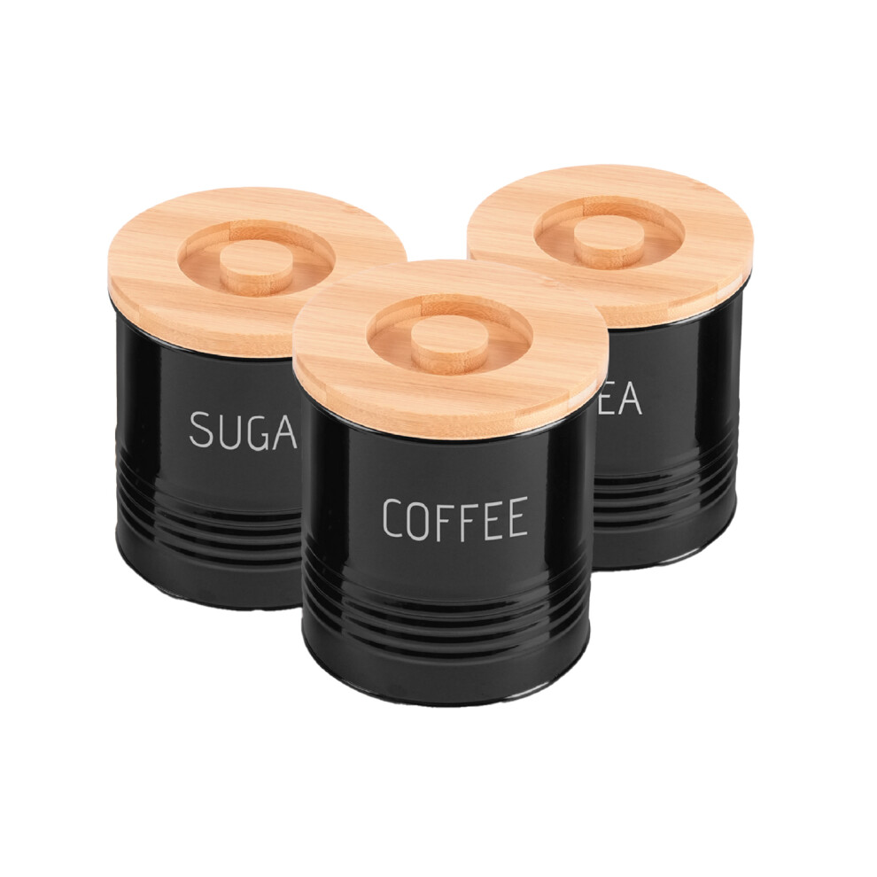 (Black) Royalford Kitchen Canister Set of 3with Bamboo Lid