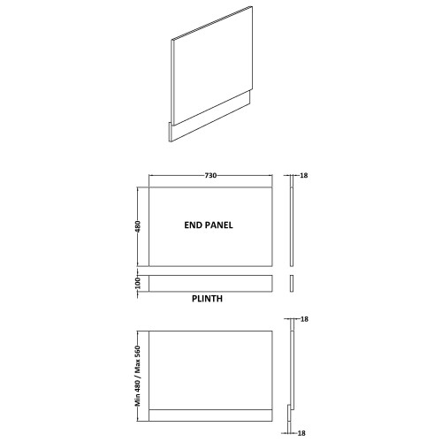 Balterley 750mm MDF Bath End Panel & Plinth - Gloss White 2