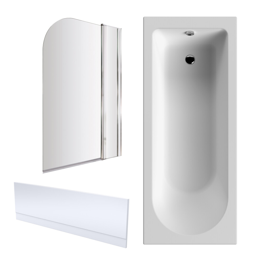 Round 1700mm Shower Bath Set – Front Panel & Chrome Rectangular Screen with Fixed Panel