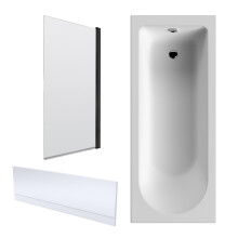 Round 1700mm Shower Bath Set with Front Panel, Leg Set & Black Round Corner Screen - Undrilled for Taps (BBZSE041)