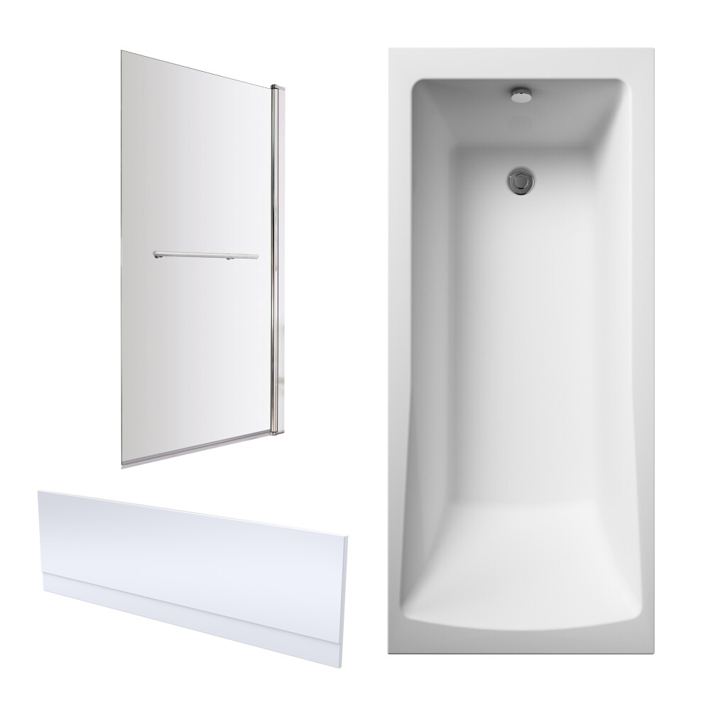 Square 1700mm Shower Bath Set – Front Panel & Chrome Rectangular Screen with Fixed Panel