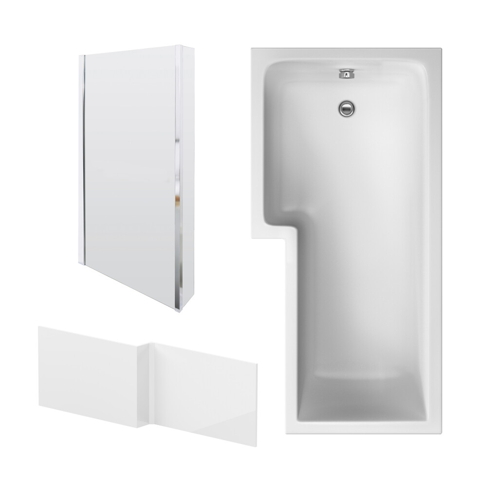 L Shape 1700 x 850mm Shower Bath Set – Front Panel & Chrome Fixed Return Screen, Left Hand