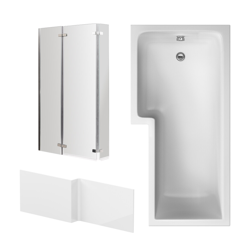 Shower Bath Bundle with Left Hand Tub, Double Hinged Screen, Return & Front Panel - 1700mm - Chrome