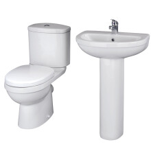 Vito Ceramic Bathroom Bundle - Toilet Pan with Cistern & Soft Close Seat, 550mm 1 Tap Hole Basin & Full Pedestal - Balterley