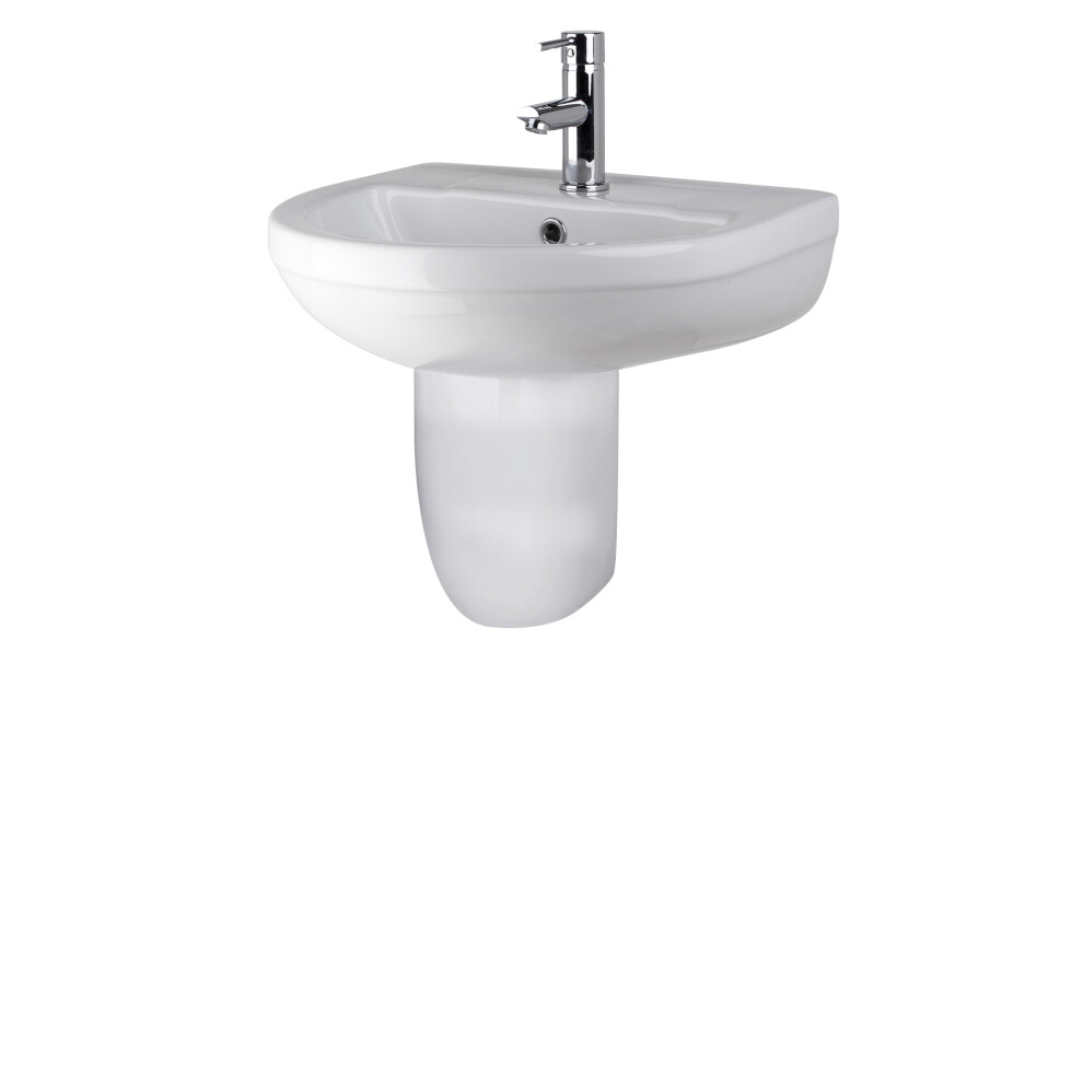 Balterley Round 1 Tap Hole Bathroom Basin Sink & Semi Pedestal - 500Mm