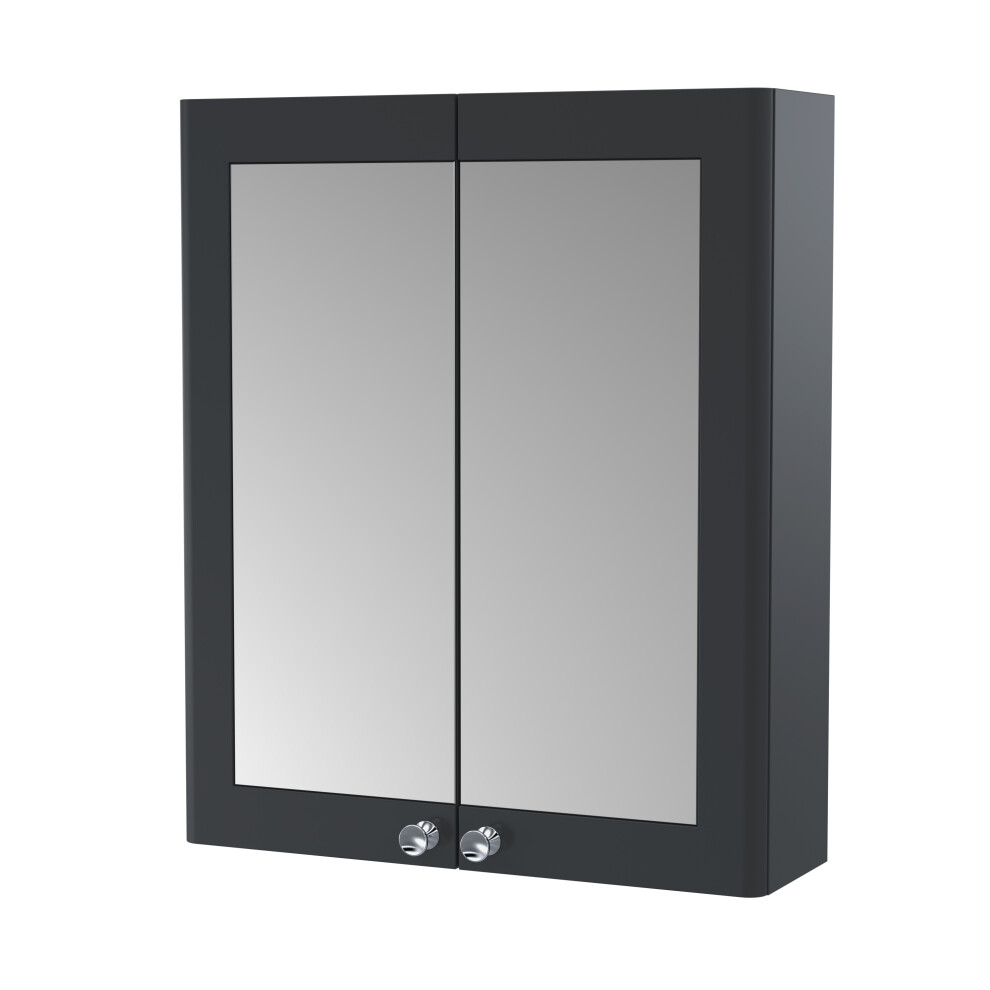 Traditional Wall Hung 2 Soft Close Door Mirror Cabinet, 600mm - Soft Black