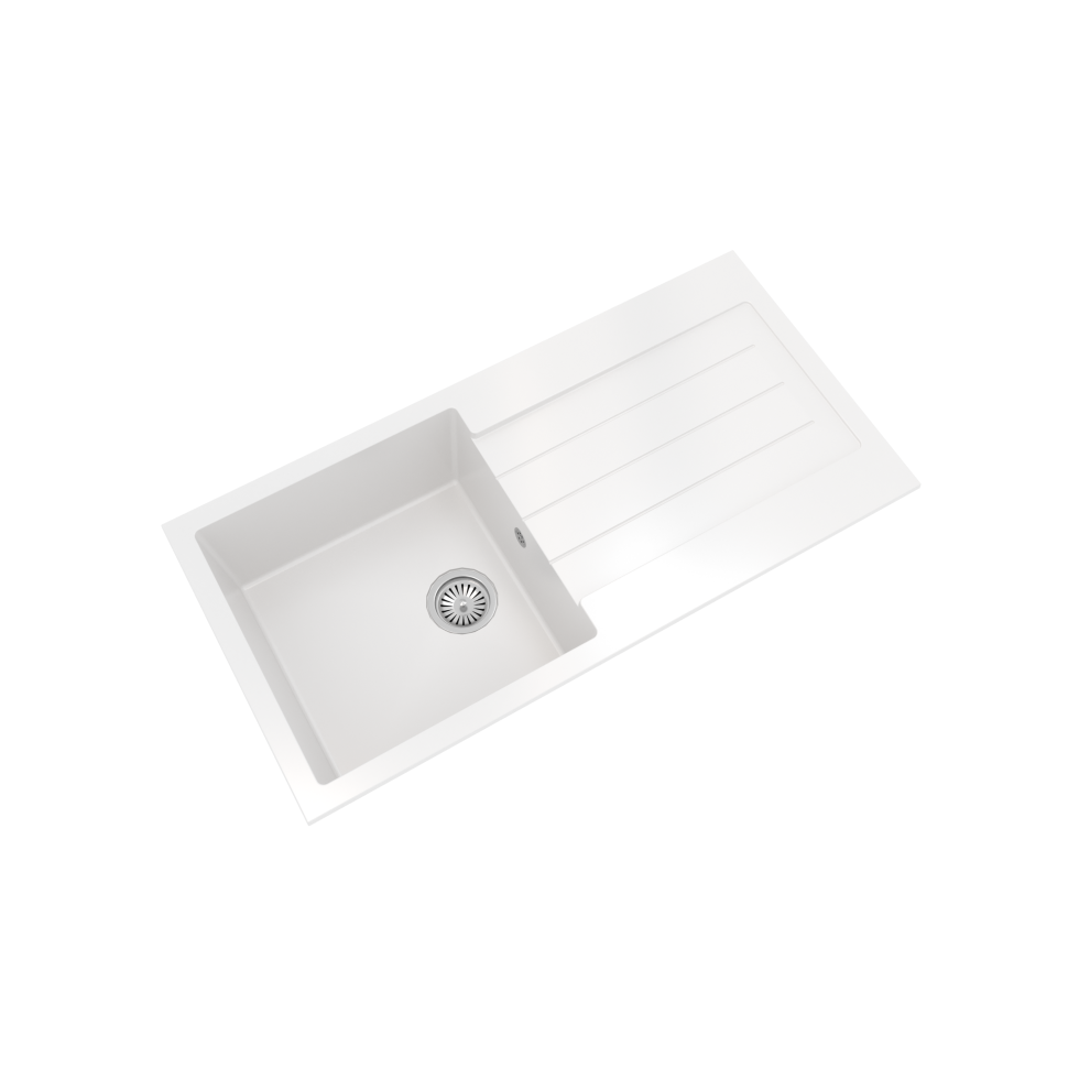 Kitchen Single Bowl Composite Inset Sink with Overflow & Drainer - 1000 x 500mm - Matt White - Balterley